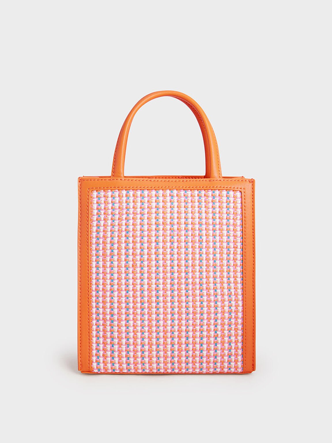Tweed Double Handle Tote Bag, Orange, hi-res