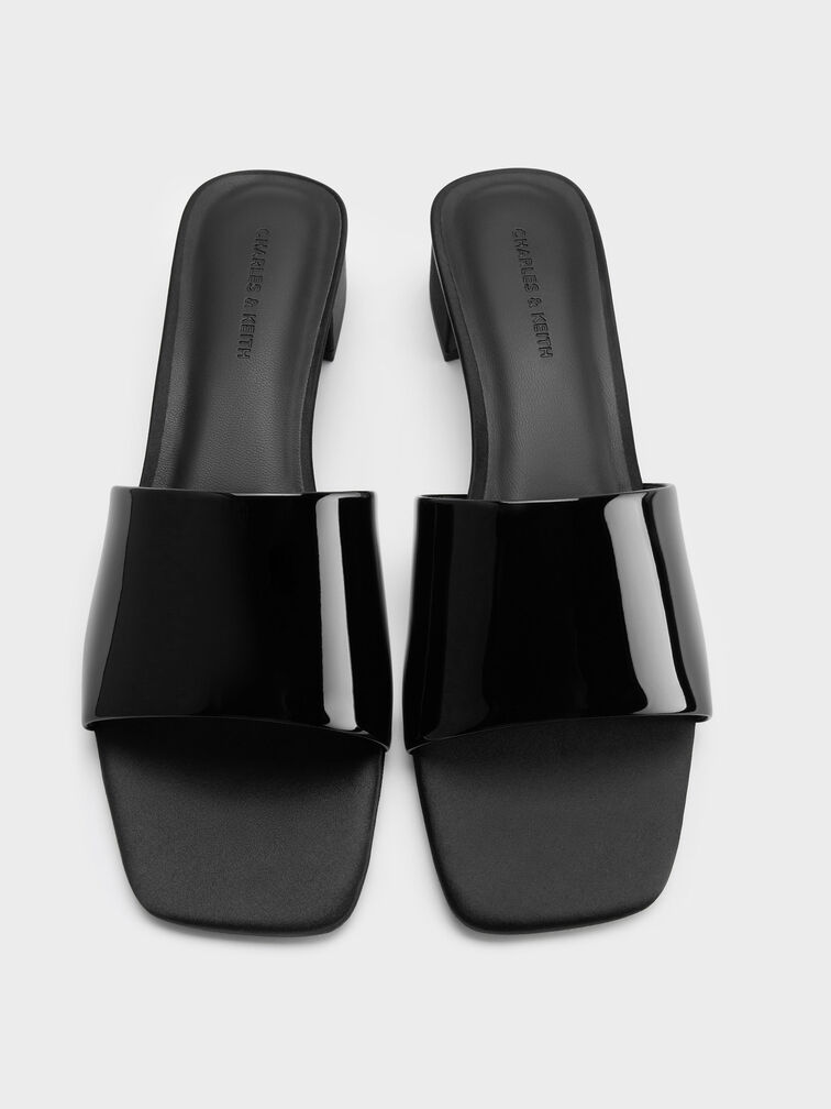 Patent Wide-Strap Heeled Mules, Black Patent, hi-res