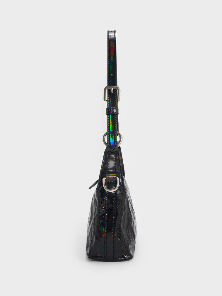 Lark Patent Crinkle-Effect Shoulder Bag, Prism Noir, hi-res