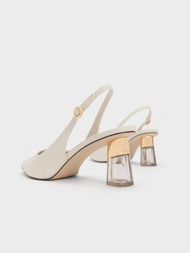 Oleana See-Through Trapeze Heel Slingback Pumps, Chalk, hi-res
