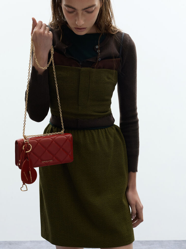 ชาร์มรูปกุญแจและหัวใจรุ่น Ciara, สีเบอร์กันดี, hi-res