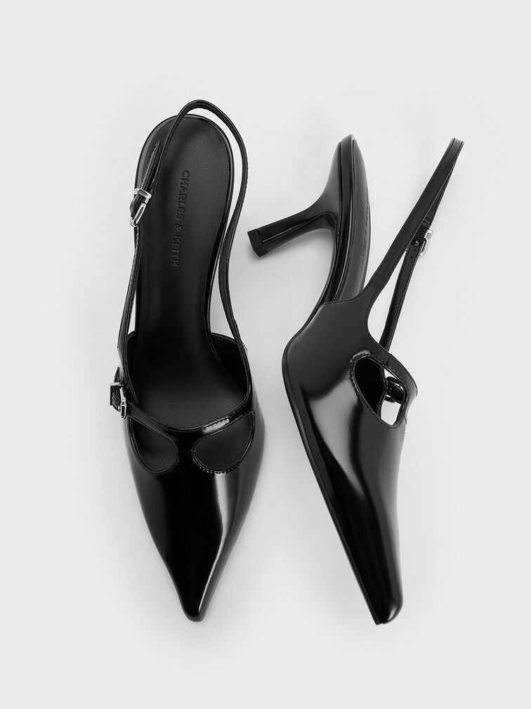T-Bar Pointed-Toe Slingback Pumps, Black Boxed, hi-res