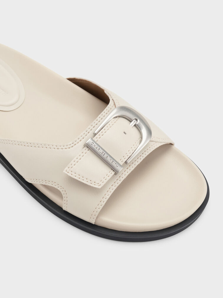 Stitch-Trim Buckled Slides, Chalk, hi-res