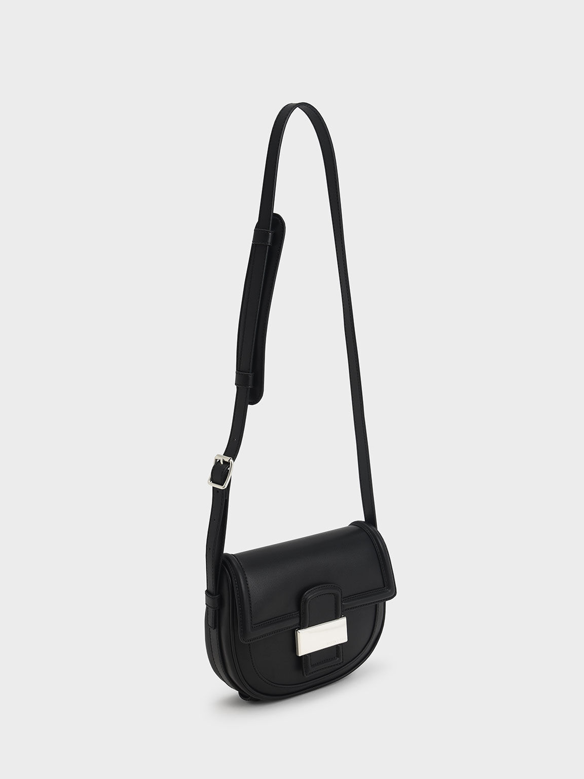 Aurea Metallic-Accent Saddle Crossbody Bag, Black, hi-res