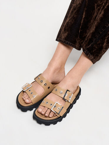 Trill Grommet Double-Strap Sandals, Camel, hi-res