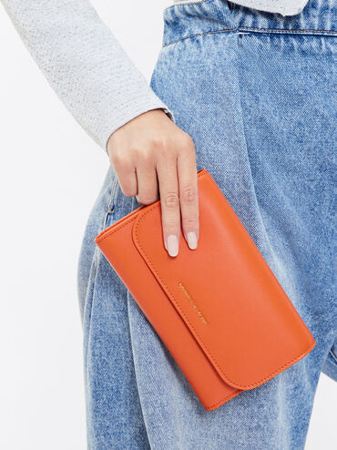Front Flap Long Wallet, สีส้ม, hi-res