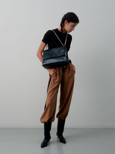 Sianna Chain-Handle Shoulder Bag, Black, hi-res