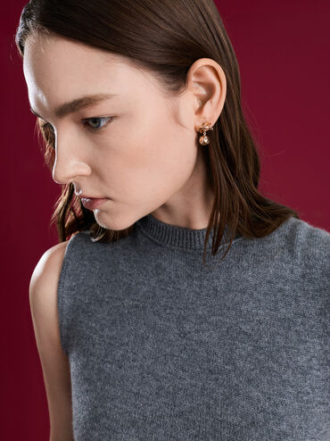 Athalia Crystal-Embellished Bow Snowflake-Ball Drop Earrings, Rose Gold, hi-res