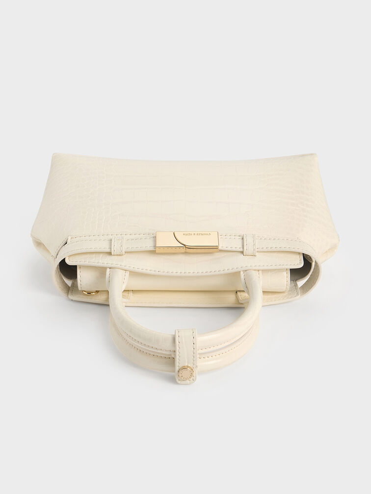 Aurelia Croc-Effect Metallic-Accent Elongated Tote, Cream, hi-res