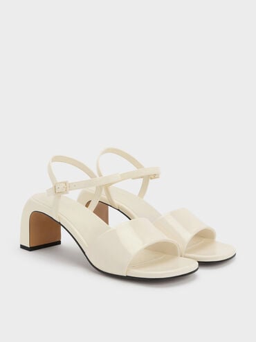 Patent Ankle-Strap Heeled Sandals, Butter, hi-res