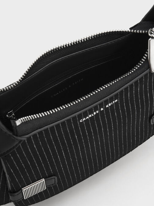 Striped Metallic-Accent Curved Shoulder Bag, , hi-res