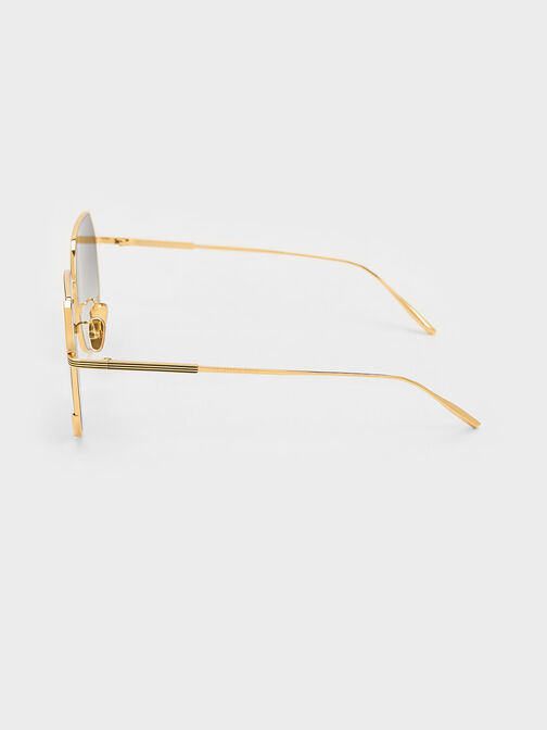 Geometric Wire-Frame Butterfly Sunglasses, สีดำ, hi-res