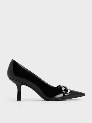 Metallic Accent Kitten-Heel Pointed-Toe Pumps, Black Boxed, hi-res