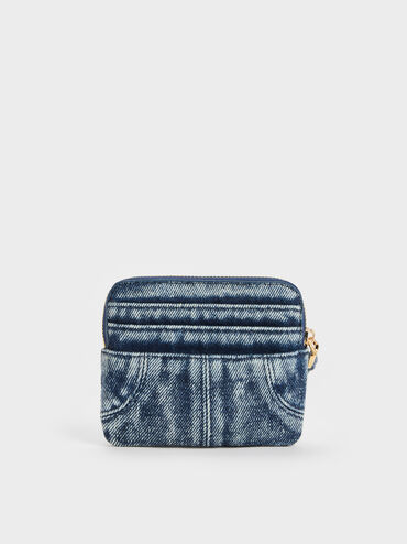 กระเป๋าใส่บัตรวัสดุผ้าเดนิมดีไซน์ซิปด้านบนรุ่น Ciara, สีเดนิมบลู, hi-res