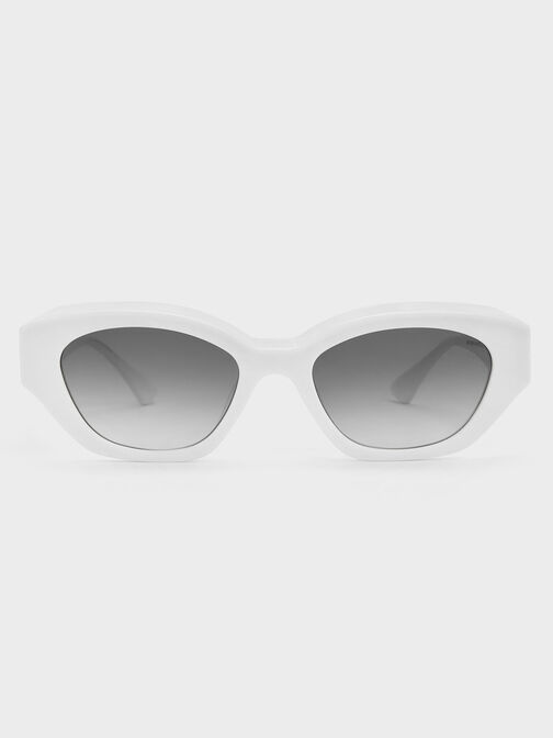 Recycled Acetate Geometric-Frame Cateye Sunglasses, White, hi-res
