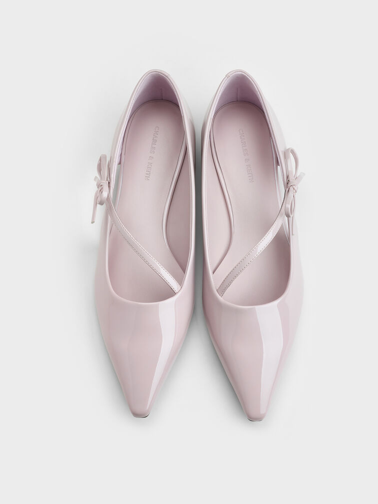 Patent Pointed-Toe Bow-Strap Flats, Light Pink, hi-res