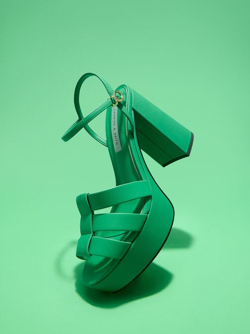 Gladiator Platform Sandals, สีเขียว, hi-res