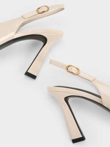 Patent Trapeze Heel Slingback Pumps, สีครีม, hi-res