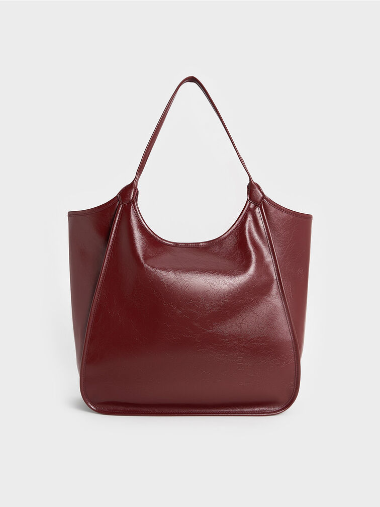 Sianna Crinkle-Effect Slouchy Tote Bag, Burgundy, hi-res