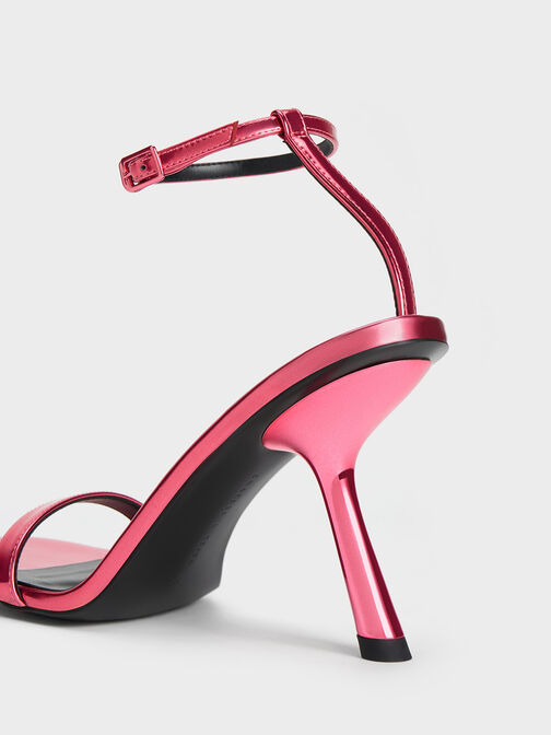 Metallic Slant-Heel Ankle-Strap Sandals, สีฟูเชีย, hi-res