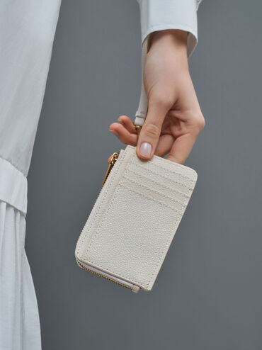 กระเป๋าใส่บัตรหลายช่องพร้อมสายคล้องมือรุ่น Dixie, สีครีม, hi-res