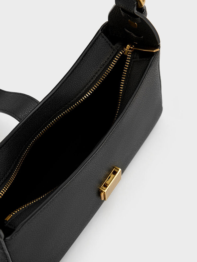 Chain Handle Shoulder Bag, Black, hi-res