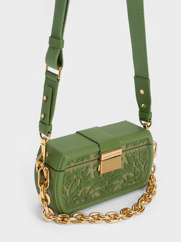 Leona Belted Floral Textured Geometric Clutch, , hi-res