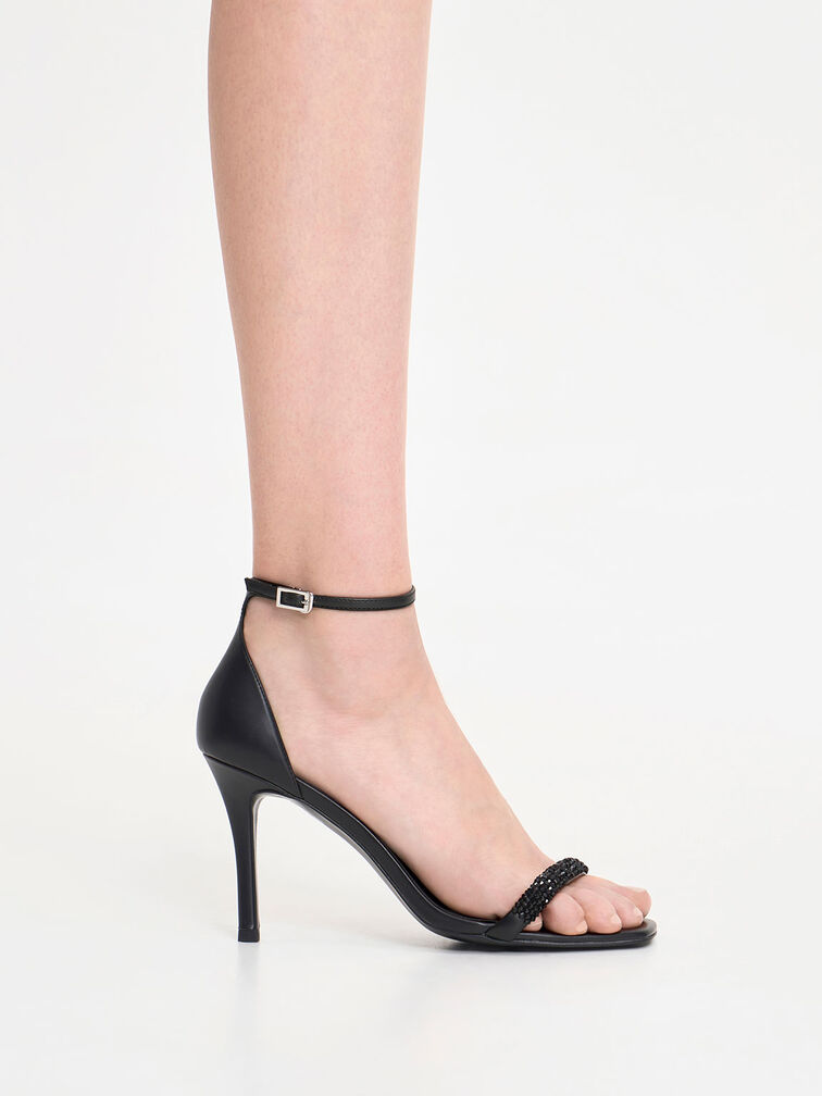 Beaded Strap Heeled Sandals, , hi-res