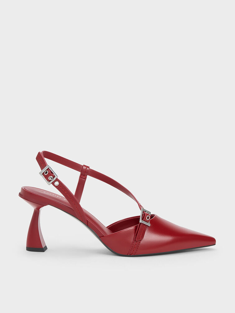 Asymmetric Curved Heel Slingback Pumps, , hi-res