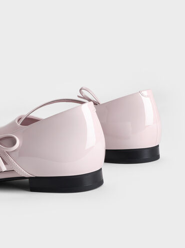 Patent Pointed-Toe Bow-Strap Flats, Light Pink, hi-res