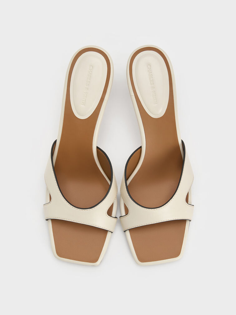 รองเท้าส้นสูงแบบเปิดส้นหัวรองเท้าแบบเหลี่ยมดีเทลคัตเอาท์, สีชอล์ค, hi-res