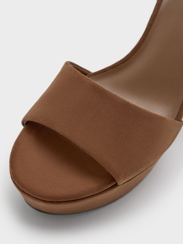 รองเท้าส้นสูงวัสดุผ้าซาตินดีไซน์ส้นบล็อคแบบแพลตฟอร์ม, สีดาร์คบราวเท็กซ์เจอร์, hi-res