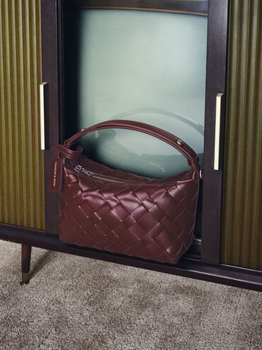 Ivette Woven Shoulder Bag, Wineberry Red, hi-res