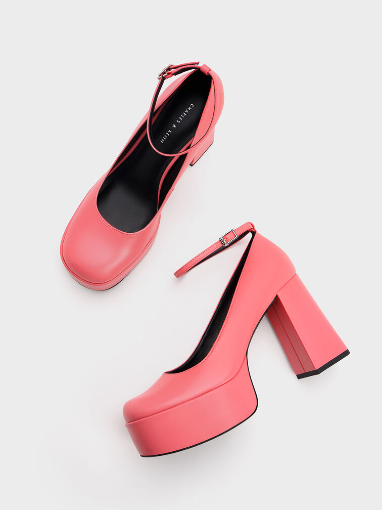 Ankle-Strap Platform Pumps, สีชมพู, hi-res