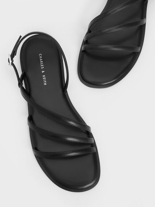 Asymmetric Triple-Strap Sandals, สีดำ, hi-res