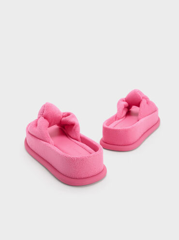 รองเท้าแตะแบบสวมเท็กซ์เจอร์ผ้าถักดีไซน์สายคาดเท้าผูกปมรุ่น Loey, สีชมพู, hi-res