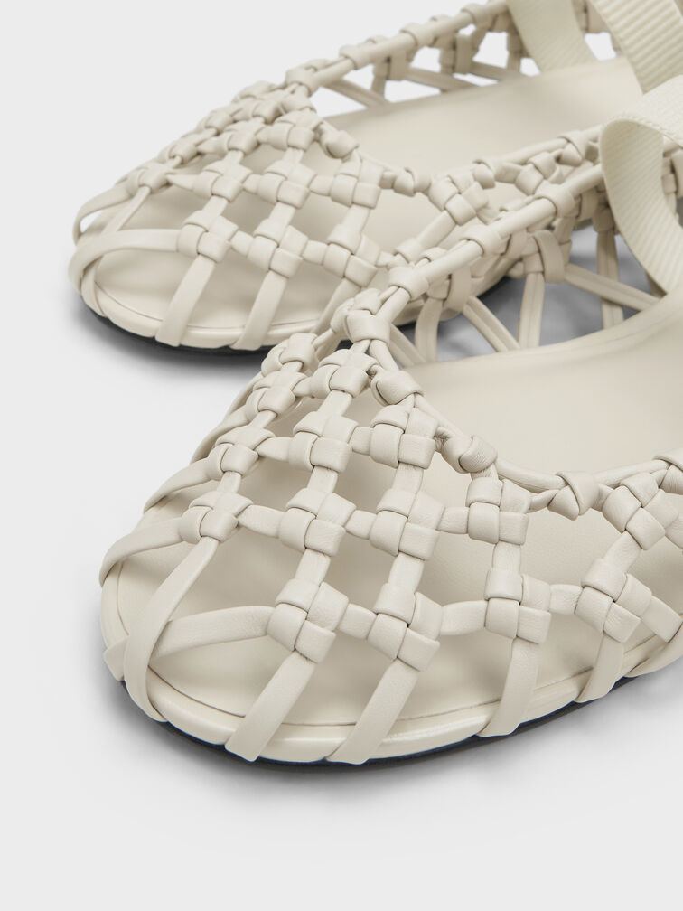 รองเท้าแมรี่เจนดีไซน์แบบสาน, สีชอล์ค, hi-res