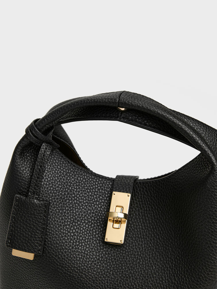 กระเป๋าทรงถังตกแต่งตัวล็อคแบบหมุนรุ่น Chance, สีดำ, hi-res