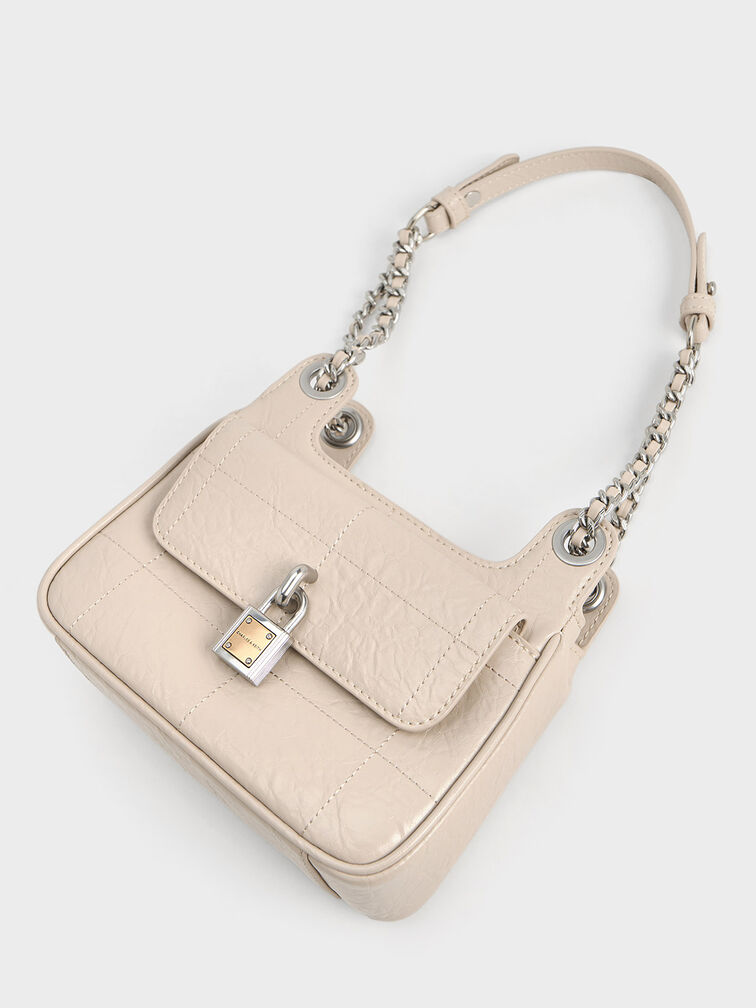 Suki Crinkle-Effect Padlock Shoulder Bag, Oat, hi-res