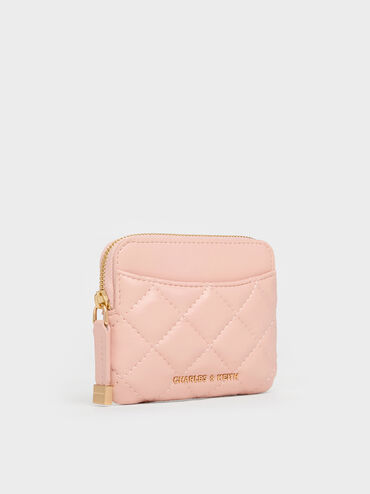 Alva Quilted Top-Zip Card Holder, Pink, hi-res