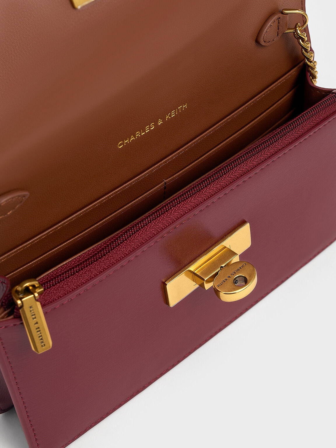 Burgundy Samantha Envelope Chain Embellished Crossbody Bag CHARLES KEITH TH