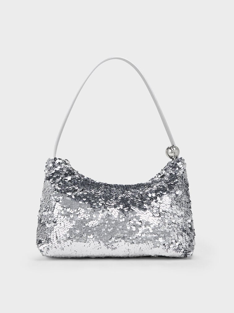 Jesmyn Sequinned Two-Way Bag, Silver, hi-res