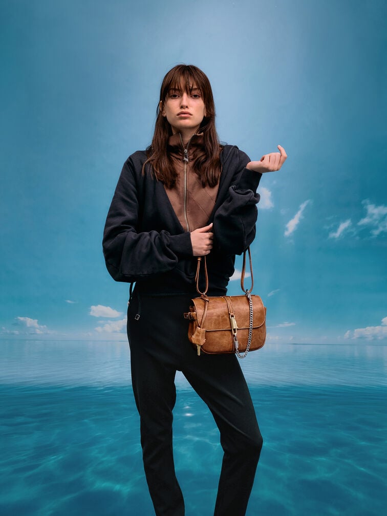 Delfina Chain Crossbody Bag, Distressed Tan, hi-res