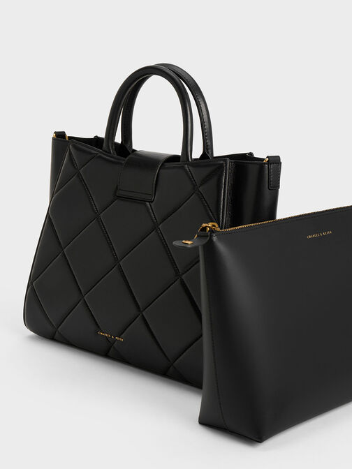 กระเป๋าโท้ทลายควิลท์รุ่น Vertigo, สีดำ, hi-res