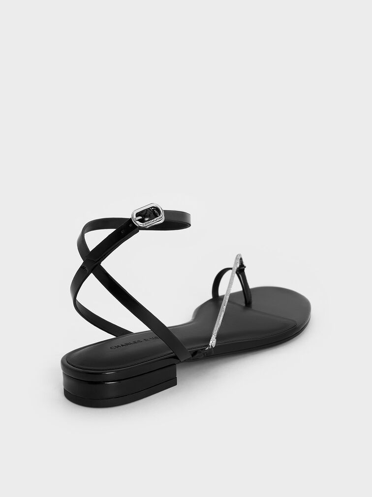 Chain-Strap Toe-Ring Sandals, Black Boxed, hi-res