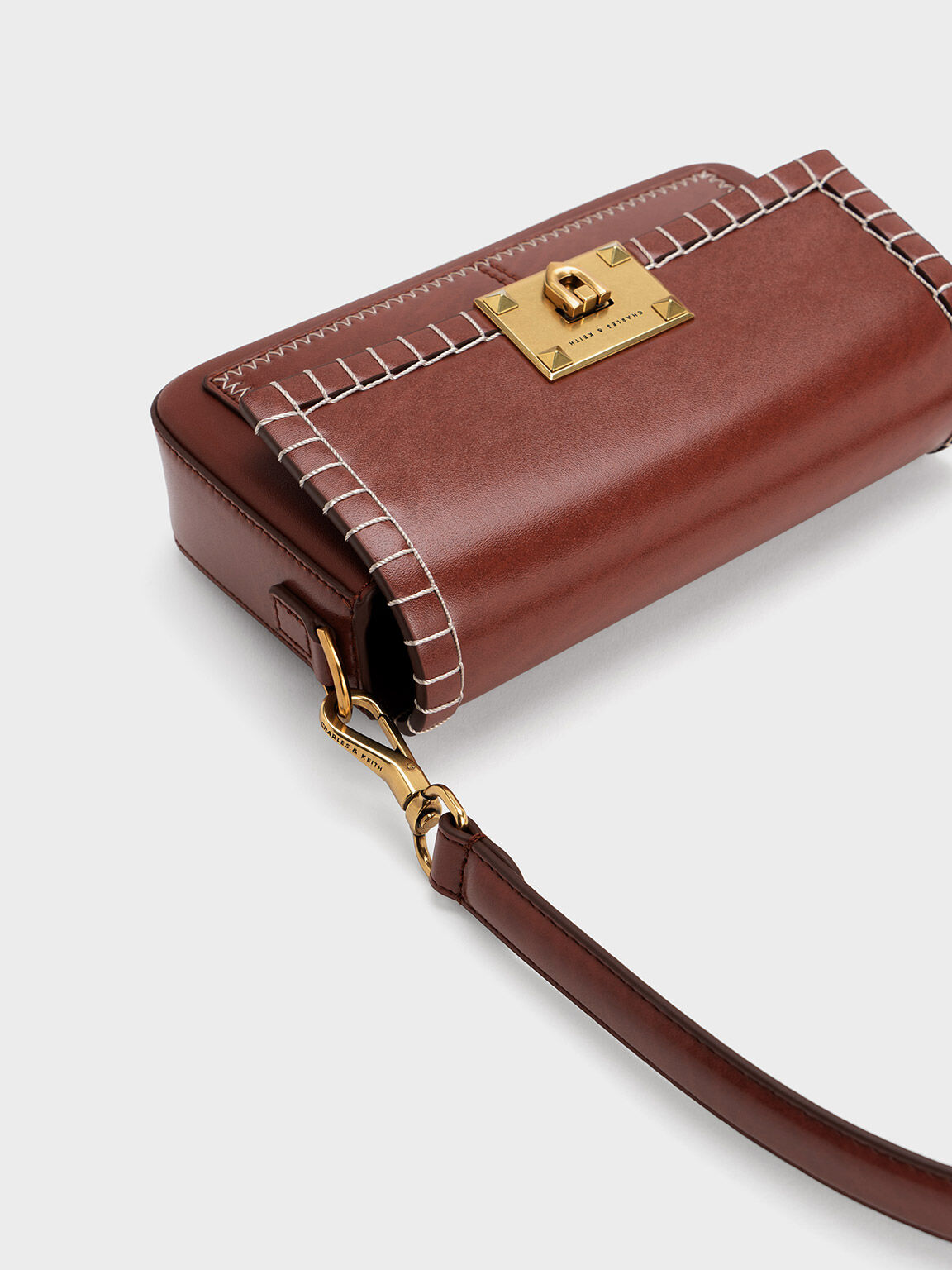 Mocha Circe Stitch Trim Top Handle Bag CHARLES KEITH TH