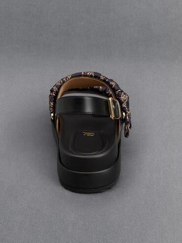 Leather Ruched-Strap Sandals, , hi-res