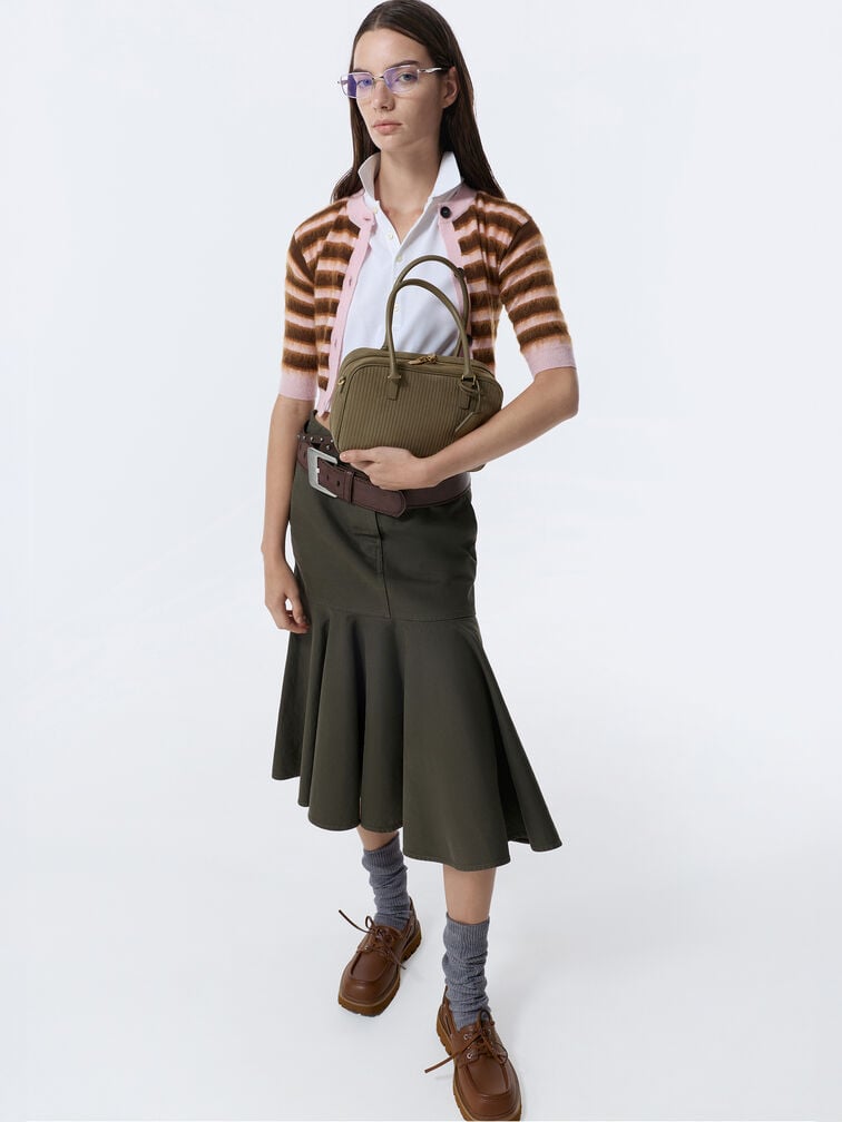 รองเท้าโบ๊ทชูส์พื้นหยักแบบผูกเชือก, สีคอนยัค, hi-res