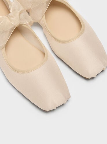 รองเท้าส้นเตี้ยทรงแมรี่เจนวัสดุผ้าตาข่ายรุ่น Camila, สีนู้ด, hi-res