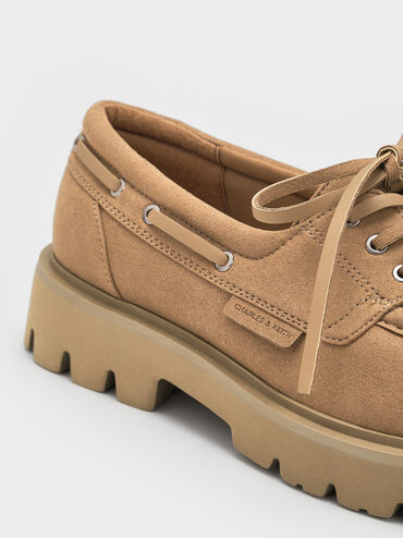 รองเท้าโบ๊ทชูส์พื้นหยักแบบผูกเชือก, สีแซนด์, hi-res